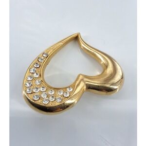Vintage Gold Tone Pavé Rhinestone Open Heart Brooch Pin 1990s Romantic